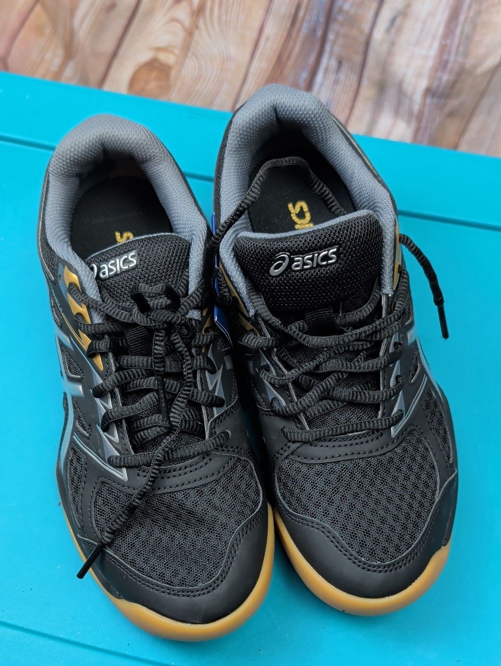 ASICS Shoes Mens 6 Black Upcourt 4 Sneakers Volleyball Court 1074A027 New Nwt